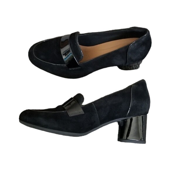 Clarks Un Cosmo Way Black Suede Block Heel Loafer Womens Size 7 READ - Picture 5 of 11